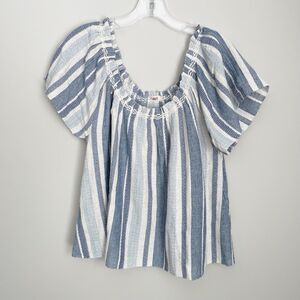 Faherty Size S Striped Annabelle Organic Cotton Blend Top Short Sleeve